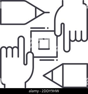 Icône de mise au point au travail, illustration isolée linéaire, vecteur de ligne mince, signe de conception Web, symbole de concept de contour avec contour modifiable sur fond blanc. Illustration de Vecteur