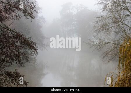 Chippenham, Wiltshire, Royaume-Uni. 27 novembre 2020. Avec de nombreuses régions du Royaume-Uni se réveillant jusqu'à un début brumeux de la journée, la rivière Avon enveloppée de brouillard est photographiée à Chippenham, Wiltshire. Credit: Lynchpics/Alamy Live News Banque D'Images