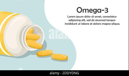 Une bouteille de capsules d'huile de poisson. Additif biologiquement actif. Oméga-3 Illustration de Vecteur