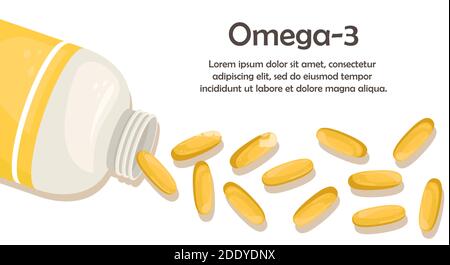 Une bouteille de capsules d'huile de poisson. Additif biologiquement actif. Oméga-3 Illustration de Vecteur