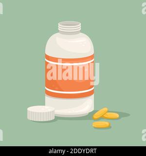 Une bouteille de capsules d'huile de poisson. Additif biologiquement actif. Oméga-3 Illustration de Vecteur
