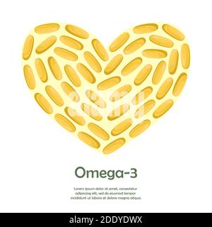 Modèle avec espace pour texte avec capsules d'huile de poisson. Additif biologiquement actif. Oméga-3 Illustration de Vecteur