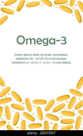 Modèle avec espace pour texte avec capsules d'huile de poisson. Additif biologiquement actif. Oméga-3 Illustration de Vecteur