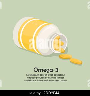 Une bouteille de capsules d'huile de poisson. Additif biologiquement actif. Oméga-3 Illustration de Vecteur