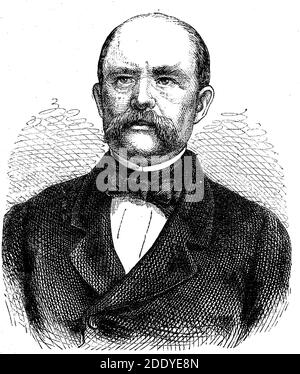 Otto Eduard Leopold, prince de Bismarck, duc de Lauenburg, né von Bismarck-Schönhausen, du 1er avril 1815 au 30 juillet 1898 connu sous le nom d'Otto von Bismarck était un homme d'État allemand conservateur / Otto Eduard Leopold von Bismarck-Schönhausen, ab 1865 Graf von Bismarck-Schönhausen, ab 1871 Fürst von Bismarck, AB ab 1890 Auch Herzog zu Lauenburg, 1. Du 1815 au 30 avril. Juli 1898, war ein deutscher Politiker und Staatsmann, Historisch, historique, numérique reproduction améliorée d'un original du 19ème siècle / digitale Reproduktion einer Originalvorlage aus dem 19. Jahrhundert, Banque D'Images