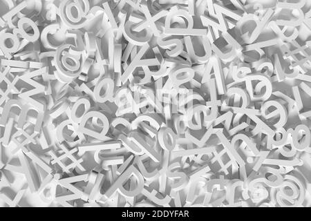 Arrière-plan avec alphabet tridimensionnel blanc. illustration 3d. Banque D'Images