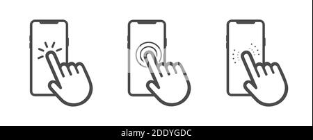 Icône de smartphone à écran tactile. Cliquez sur le smartphone. Illustration vectorielle isolée sur fond blanc. Illustration de Vecteur
