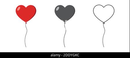 Ballons noirs, rouges et de contour de style plat sur fond blanc. Ensemble de vecteurs Illustration de Vecteur