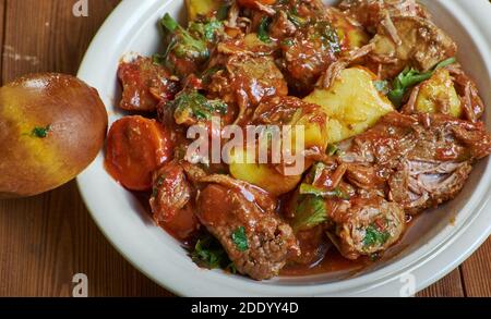 Birmingham Balti - variété de curry de viande d'agneau ou de chèvre préparée avec de la viande, des légumes ou du poisson, créée au Royaume-Uni, Banque D'Images