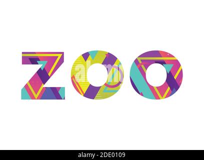 Le concept de ZOO écrit dans des formes rétro colorées et des illustrations de couleurs. Illustration de Vecteur