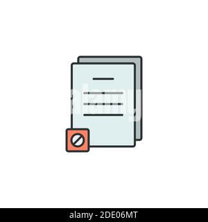 Icône de document avec couleur de signe non autorisée, ligne, vecteur de contour, pictogramme de style linéaire isolé sur blanc. Symbole, illustration du logo Illustration de Vecteur