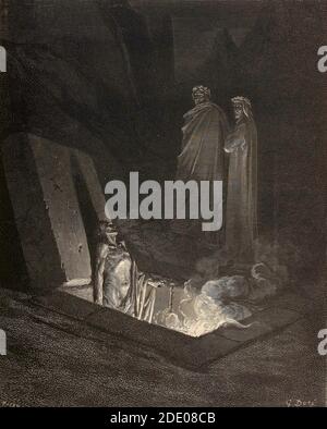 Dante Divina Commedia - Enfer - VI circle - Dante Et Virgile apparition de Farinata Degli Uberti - Canto X. - illustration de Gustave Dorè Banque D'Images