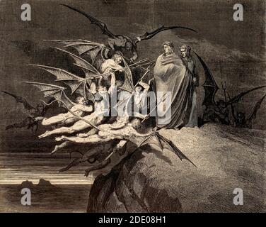 Dante Divina Commedia - Enfer - XXI Canto où embezzlers Sont punis - le Malbranche - VIII cercle - illustration Par Gustave Dorè Banque D'Images