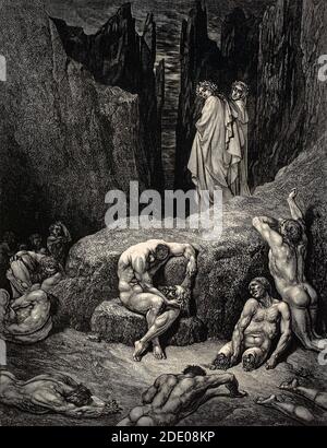 Dante Divina Commedia - Enfer - XXIX Canto - Virgile Reproaches Dante -VIII cercle - illustration par Gustave Dorè Banque D'Images