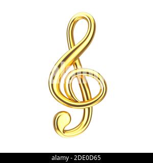 Concept de musique. Logo Golden Treble Clef sur fond blanc. Rendu 3d Banque D'Images