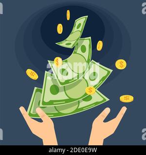 Les mains jettent de l'argent dans un trou noir. Crise économique. Illustration de Vecteur