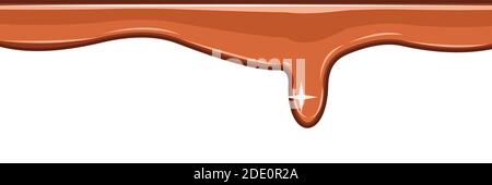 Perles de liquide brun. Chocolat léger, caramel. Crème anglaise. Peinture coulant épaisse. Lime. Les gouttes patinent. L'objet isolé sur un blanc Illustration de Vecteur