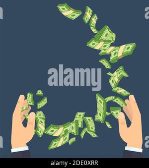 Les mains jettent de l'argent dans un trou noir. Crise économique. Illustration de Vecteur