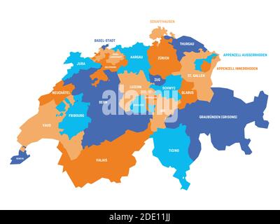 Carte politique colorée de la Suisse. Divisions administratives - cantons. Carte vectorielle plate simple avec étiquettes. Illustration de Vecteur