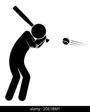 bâton de figure, joueur homme frappe le ballon avec des sports de batte de baseball en bois. Sport national américain. Mode de vie actif. Vecteur Illustration de Vecteur