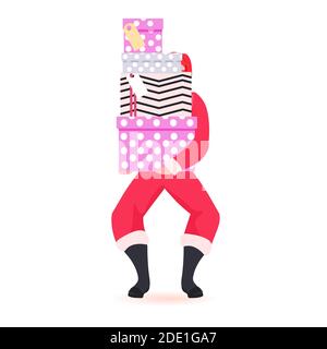 le père noël en costume rouge tenant des cadeaux bonne année joyeux noël célébration concept pleine longueur vecteur illustration Illustration de Vecteur