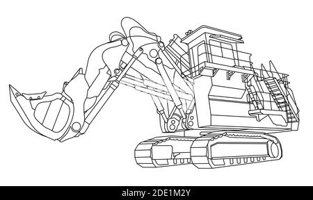 Enfants dessin linéaire pour colorier. Excavateur pour extraction de charbon. Machines et équipements industriels. Vecteur isolé sur fond blanc Illustration de Vecteur