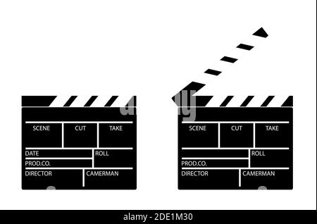 Carte à clapet pour le tournage du film en position ouverte et fermée. Directeur adjoint. Icône en noir et blanc. Vecteur Illustration de Vecteur