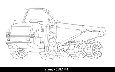 Dessin linéaire enfant pour colorier. Tombereau de chantier et linéaire. Machines et équipements industriels. Vecteur isolé sur blanc Illustration de Vecteur