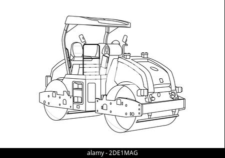 rouleau de route pour équipement de construction. Dessin linéaire enfant pour colorier. Vecteur sur blanc isolé sur blanc Illustration de Vecteur