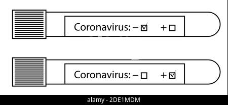 icon, tubes à essai avec analyses de coronavirus. Résultat positif et négatif. Vecteur isolé sur fond blanc Illustration de Vecteur