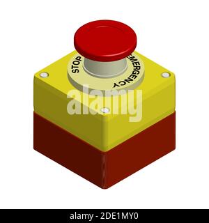 bouton d'arrêt d'urgence rouge. Actions dans une situation dangereuse. Vecteur 3d réaliste sur fond blanc Illustration de Vecteur