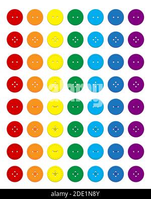 Ensemble de boutons ronds multicolores de vêtements aux couleurs arc-en-ciel. Vecteur sur fond blanc Illustration de Vecteur