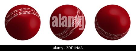ballon de cricket rouge au style réaliste sur fond blanc. Sports d'équipe d'été. vecteur 3d Illustration de Vecteur