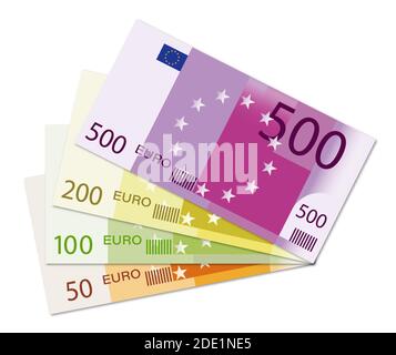 jeu de billets de 500, 200, 100 et 50 euros en ncp. Modèles pour la conception. Vecteur isolé sur fond blanc Illustration de Vecteur