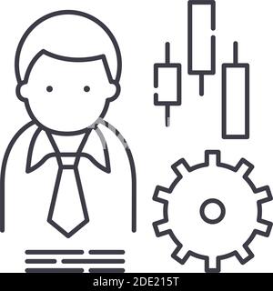 Icône investisseur de fonds, illustration isolée linéaire, vecteur de ligne mince, signe de conception Web, symbole de concept de contour avec trait modifiable sur fond blanc. Illustration de Vecteur