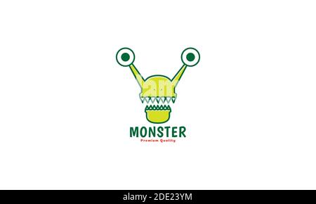 mignon dessin animé monstre yeux longs vert logo vecteur icône illustration conception Illustration de Vecteur