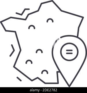 Icône carte France, illustration isolée linéaire, vecteur ligne mince, signe web design, symbole de concept de contour avec contour modifiable sur fond blanc. Illustration de Vecteur