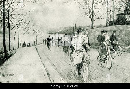 Il a 1897 légende pour cette illustration: The Wheel of Today—Claremont Hill - Riverside Drive New York. Banque D'Images