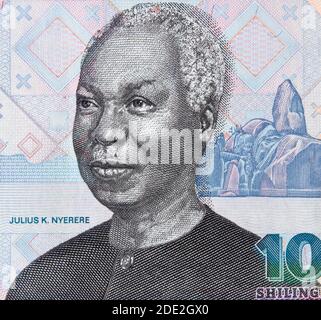 Julius Nyerere portrait du visage sur 1000 Tanzanie shilling macro, 1er ...