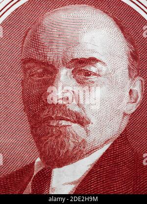 Portrait de Vladimir Lénine sur la vieille Russie ruble banknote macro, chef de la Révolution russe 1917 Banque D'Images