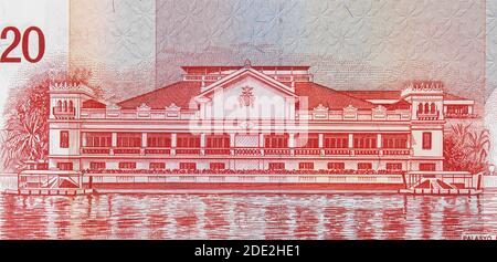 Palais Malacanang sur Philippine 20 peso (2009) billet de banque, Philippines argent gros plan. Banque D'Images