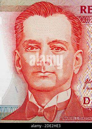 Manuel L. Quezon portrait sur Philippine 20 peso (2009) billet de banque, Philippines argent gros plan. Banque D'Images