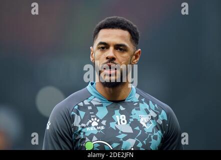 Andre Gray de Watford s'échauffe avant le match de championnat Sky Bet à Vicarage Road, Watford. Banque D'Images