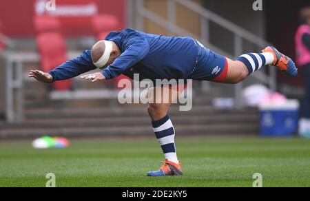 Ashton Gate Stadium, Bristol, Royaume-Uni. 28 novembre 2020. Premier ministre Rugby Union, Bristol Bears versus Worcester Warriors ; John AFAA of Bristol Bears Warm up Credit: Action plus Sports/Alamy Live News Banque D'Images