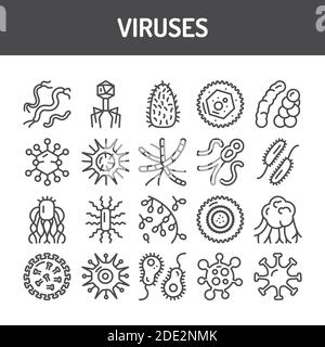 Virus icônes de ligne noire définies. Infections respiratoires. Illustration vectorielle Illustration de Vecteur