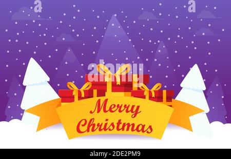 Bannière de Noël festive.Paysage d'hiver avec des sapins enneigés. Illustration de Vecteur