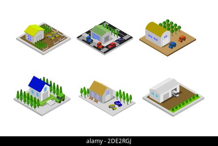 Ensemble de garage isométrique sur l'illustration du vecteur d'arrière-plan Illustration de Vecteur