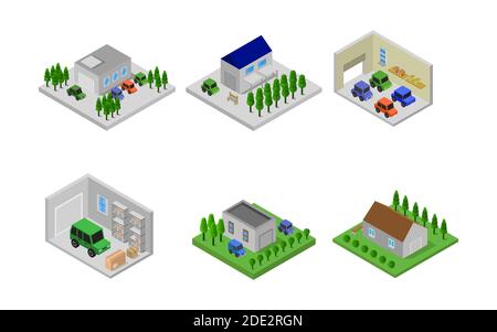 Illustration du vecteur de l'ensemble de garage isométrique Illustration de Vecteur