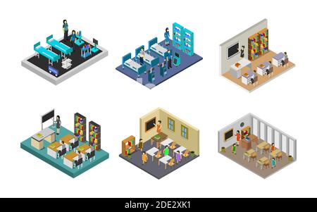 Ensemble de salles Isométriques sur l'illustration du vecteur d'arrière-plan Illustration de Vecteur