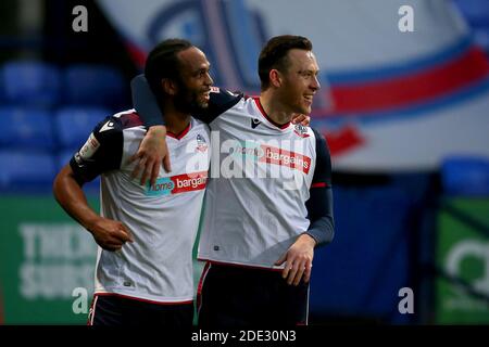 BOLTON, ANGLETERRE. 28 NOVEMBRE Boltons Nathan Delfouneso fête sa fabrication 1-0 lors du match Sky Bet League 2 entre Bolton Wanderers et Southend United au Reebok Stadium, Bolton le samedi 28 novembre 2020. (Credit: Chris Donnelly | MI News) Credit: MI News & Sport /Alay Live News Banque D'Images